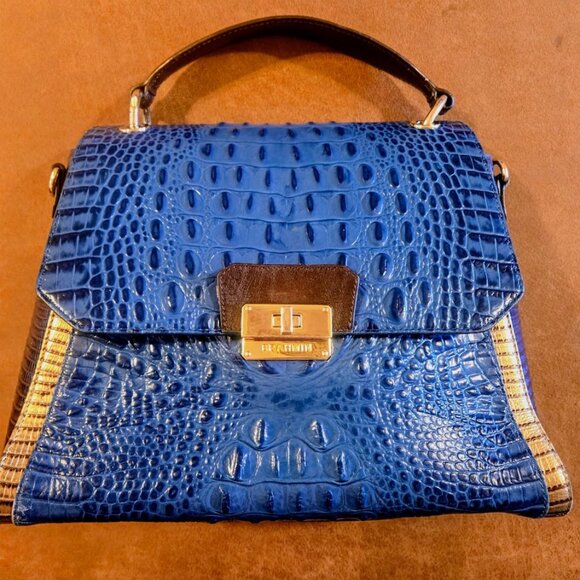 Brahmin Brimley Blue croc leather embossed signature satchel - Picture 1 of 8